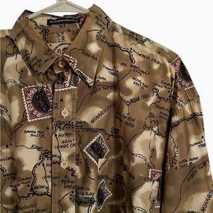 Vintage GANT Salty Dog Postboy Shirt Men’s Large Map Print Banded Collar Western